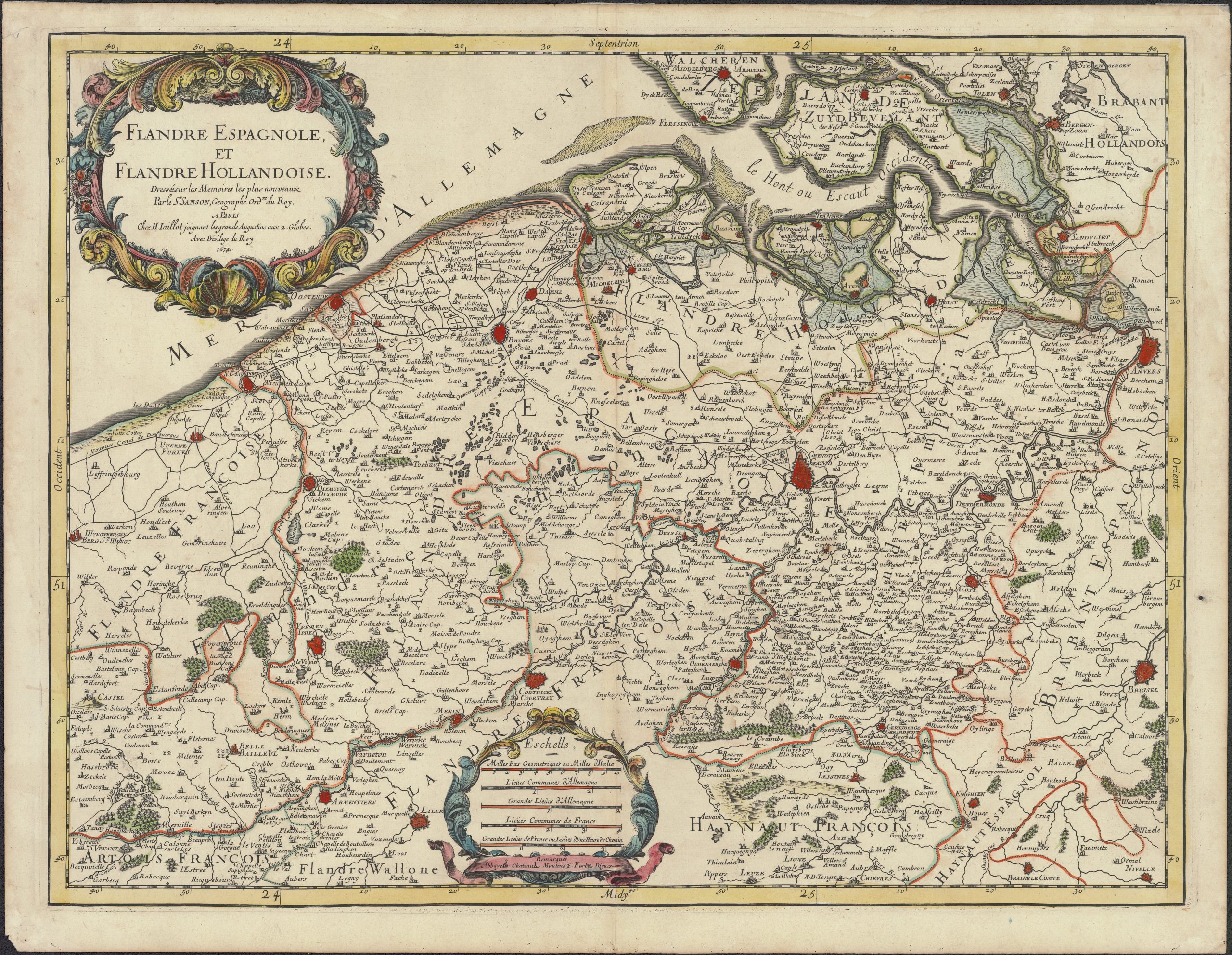 De Schelde op een kaart uit 1674.