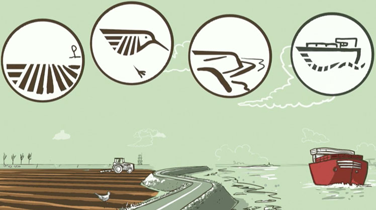 Het nieuwe logo van het grenspark Groot Saefthinge bevat een schematische weergave van de landbouw, natuur en haven.